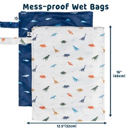 Tiny Twinkle Mess-proof Waterproof Wet Dry Bag | 2 Pack Reusable for Swimsuits, Gym & Baby Clothes | Leakproof Wet Clothes Bag, Beach Travel Essentials (Dinosaur, Ocean Life)