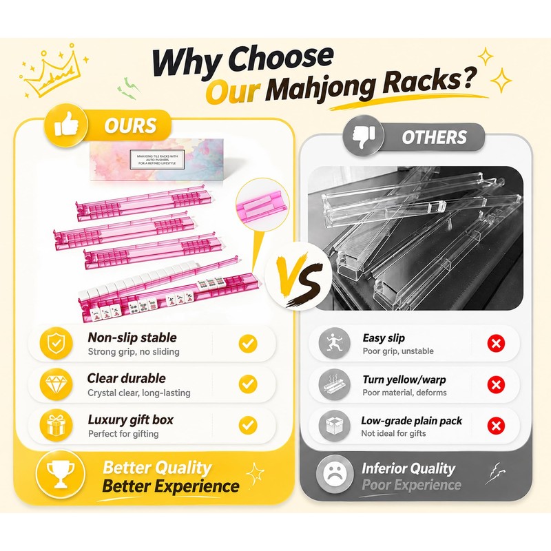 Plastic Mahjong Racks, 4 Pcs Pink Rack for American Mahjong