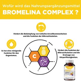 Bromeline Complex - Natural Diuretic Against Cellulite & Water Retention - Promotes Microcirculation & Drainage - Made in Italy - 120 Capsules