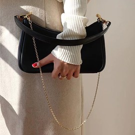 NEBIL Shoulder Bag for Women Small Classic Purses Vegan Leather Clutch Tote HandBags (Black)