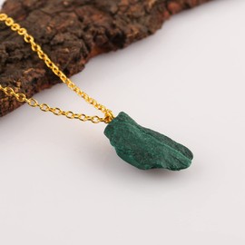 TGH Raw Malachite Stone Pendant Necklace, Crystal Pendant 10-20 mm, Necklace for Women, Raw Crystal Jewelry, 16 + 2 Inches Adjustable Gold Plated Chain, Valentine Day Gift (Malachite)