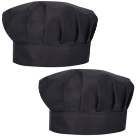 CREATCABIN 2 Pack Chef Hat Cotton Chef Cap Adult Adjustable Elastic Cooking Baker Kitchen Catering Wear for Cook Chef Restaurant Men Women Friends Mother's Day Father's Day Birthday 7x11.4 Inch Black