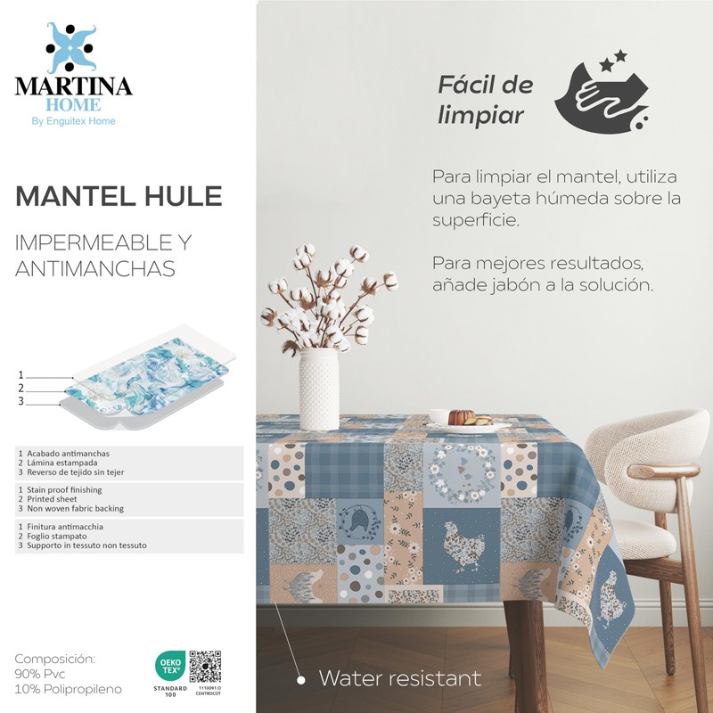 Martina Home Oilcloth Tablecloth Patch 100cm x 140cm Blue
