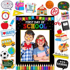 Back to School Photo Props, 27Pcs Back to School Decorations First Day of School Selfie Frame with Photo Booth Props for Welcome Back to School Themed Party Decorations