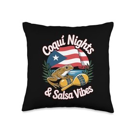Salsa Maraca Coqui Frog Puerto Rico Puerto Rican Throw Pillow