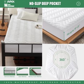 UNILIBRA Twin XL Size Waterproof Mattress Pad Rayon Made from Bamboo, Mattress Protector Quilted Breathable, 6''-19'' Deep Pocket Fitted Mattress Cover White