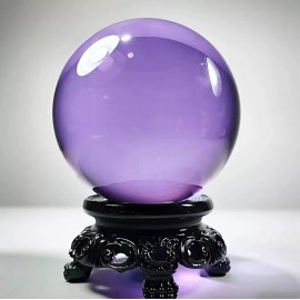 110mm Purple Extra Large Crystal Ball, Violet Fortune Telling Ball, 4.3 Inch - W/ Black Ornate Base