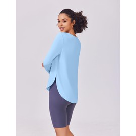 PINSPARK Womens Workout Tops Quick Dry Lightweight 2 Pack Long Sleeve Soft T-Shirts UPF Sun Protection Activewear for Beach Hiking Running, Light Blue/Bright Turquoise L