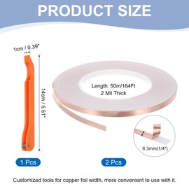 PATIKIL Copper Foil Tape 2 Rolls 1/4" x 164Ft Stained Glass Foil Handfoiler for DIY Craft Stained Glass Soldering Electrical Repair with Lead Foil Tool Kit Orange