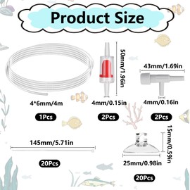Pack of 45 Aquarium Air Pump Accessories, 4 m Aquarium Hose with 2 Aquarium Air Flow Regulator Valves, 2 Check Valves, 20 Suction Cup Clips, 20 Cable Ties for Aquariums, Indoor Garden, Fish Tank