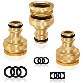 3 Pack Brass Garden Hose Quick Tap Connector,1/2 Inch to 3/4 Inch 2-in-1 BSP Female Threaded Faucet Adapter for Gardening Hose, Washing Machine (A)