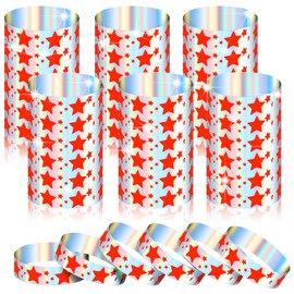 Glenmal 500 Pcs Wristbands for Event Neon Star Wristbands Bulk for Events Plastic Waterproof Wristbands Carnival Wrist Bands Arm Bands Adhesive Hand Bracelet for Wedding Christmas Party(Red)