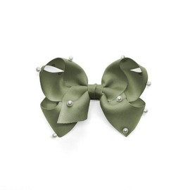 Bownita Girls' Handmade Pearl Hair Bow - Snag-Free, Non-Slip, Hand-Set Pearl (Deep Sage)