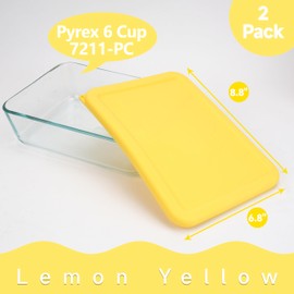 Viotiin 6 Cup Rectangle Silicone Storage Cover Lids Replacement for Pyrex 7211-PC Glass Bowls, (Container not Included) 2 Pack, Microwave, Dishwasher and Freezer Safe