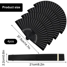 LETTERASHQP Pack of 4 Chinese Hand Fans, Handheld Folding Fan, Vintage Handheld Folding Fan, Black Hand Fan for Wedding, Party, Preference, Performance, Dance, Decoration, Festival