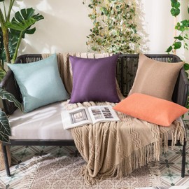 Miulee Set of 2 Waterproof Cushion Covers, Outdoor Sofa Cushion Covers, Decorative Modern Cushion Covers, Linen Look Polyester, for Garden, Sofa, Living Room, Bed, 40 x 40 cm, Cyan