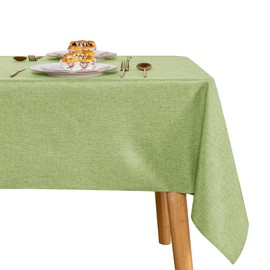 JIUZHEN Wipe Clean Waterproof Tablecloth for Kitchen, Linen Fabric Tablecloths for Picnic, Camping, Indoor, Outdoor, 135 x 260 cm, Green