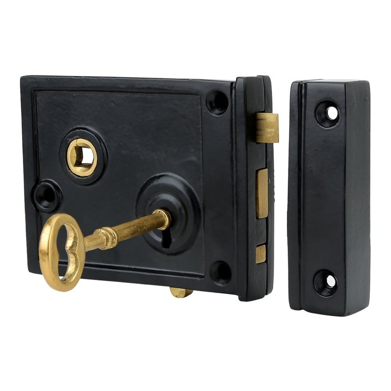 A29 Heavy Duty Cast Iron Horizontal Rim Lock, Black Powder-Coated
