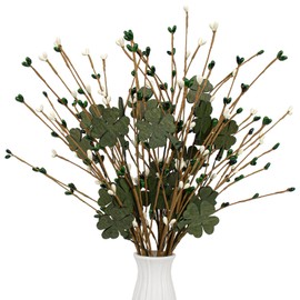 JINGHONG JINGHONG St Patrick's Day Decorations 12 Pack Clover Picks for Vases Shamrock Floral Stems for Flower Arrangement St Patricks Day Celebration-17 Tall