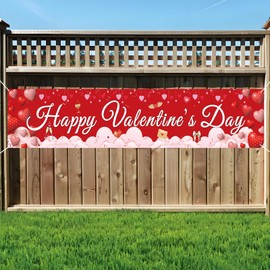 Valentines Day Banner - XtraLarge Size 120x20 Inch - Hanging Hearts Happy Valentines Day Banner - Valentines Yard Banner for Valentines Day Outdoor Decorations - Valentines Decorations