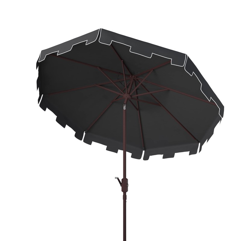 SAFAVIEH 11ft Outdoor Patio Umbrella, Round, Zimmerman Collection, Black, Crank,