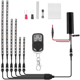 Unbranded 6PCS RGB MOTORCYCLE LED LIGHT KIT DC 12 V Glow Neon Strip Remote Control