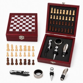 4-Piece Wine Accessories Set for Home Entertaining - Chessboard Wine Opener Gift Set for Parties and Wine Lovers