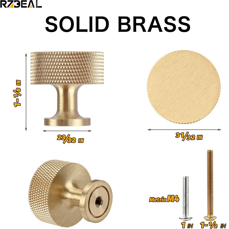 RZDEAL 4pcs Solid Brass Cabinet Knobs Pulls Cabinet Drawer Dresser