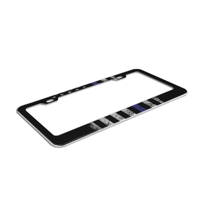 Thin Blue Line Flag License Plate Covers Chrome Blue Lives