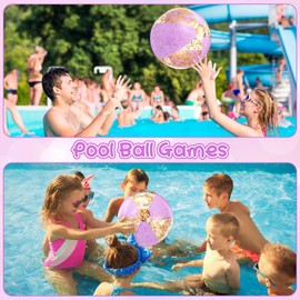 MiniInflat 12 Pcs 16 Inch Inflatable Beach Balls Bulk Jumbo Pastel Pool Beach Balls with Macaron Color Game Gifts for Birthday Baby Shower Rainbow Party Favor Decoration(Purple,Glitter Style)