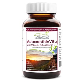 CELLAVITA Astaxanthin Vita, Astaxanthin without additives and pure with vitamins D + E, 60 capsules in glass