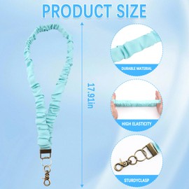 Zkptops Scrunchie Lanyard for ID Badges Keys Cute Stretchy Neck Lanyards for Teachers Retractable Keychain Strap Aesthetic Blue Elastic Necklace Lanyards Wallet Wrist Strap for Women Men Nurses