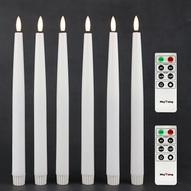 Rhytsing 11.4" Flameless Taper Candles with Timer Function, Battery Operated Dinner Tall Candlestick Rustic Wax, Warm White LED, 2 Remotes Included - Set of 6 (White)