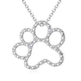 DAYLINLOVE Paw Print Necklace 925 Sterling Silver Paw Print Pendant for Dogs and Cats Animal Jewellery Gifts for Women, Sterling Silver