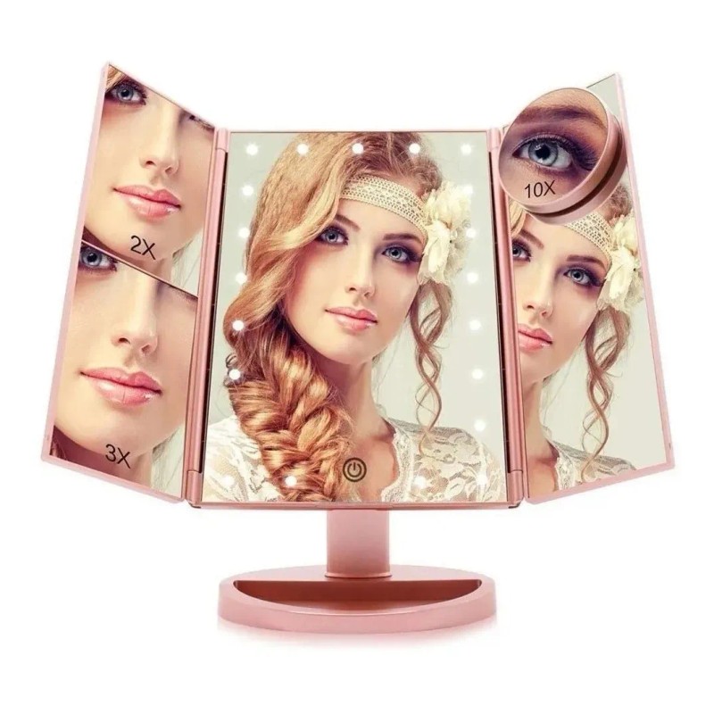 Espejo Maquillaje Luz Tríptica Aumento 3x/2x/10x Buen Regalo