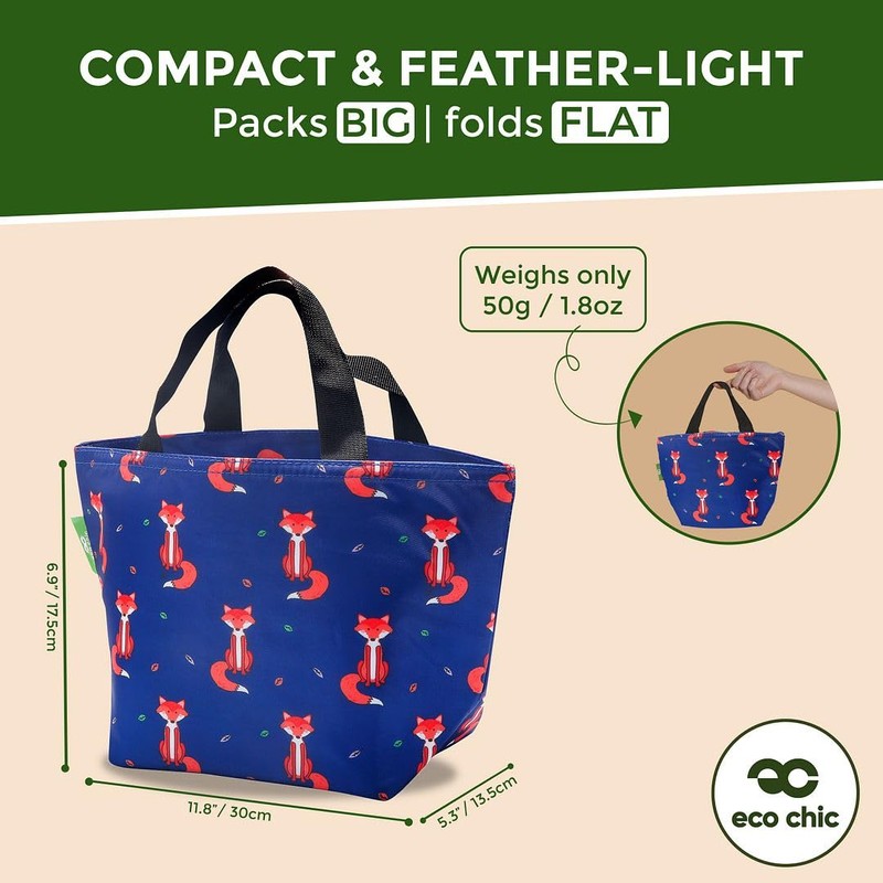 ECO CHIC Lightweight Foldable Insulated Lunch Bag Water Resistant Cooler