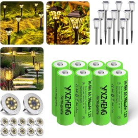 Solar AA 1.2V 300mAh NiMH Rechargeable Battery Pack (8pcs) for Lawn Solar Lamps – Free