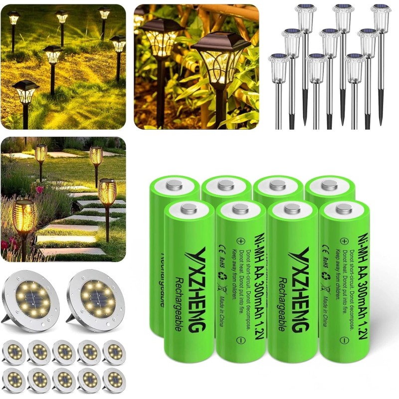 Solar AA 1.2V 300mAh NiMH Rechargeable Battery Pack (8pcs) for