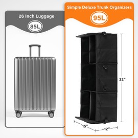 Simple Deluxe Car Trunk Organizer, Multi Compartments Collapsible Trunk Storage, Anti-slip, Waterproof 600D Oxford Polyester, with Adjustable Straps for SUV, Minivan, Truck, Large Size, Black New