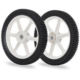 GICOOL 14 x 2'' Rubber Tire and Plastic Spoke Wheel, 1.75" Offset Hub Length, 1/2" Axle Bore, for Lawn Mower Trolley Dolly Wheel Replacement, 2 Pack