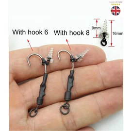 4x Carp Ronnie Rig Ready Tied Curve Shank Barbed Hook Size 6 or 8 (Size 8 Hook)