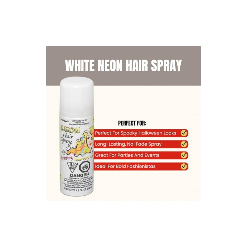 White Neon Hair Spray, Easy to Apply & Wash Out