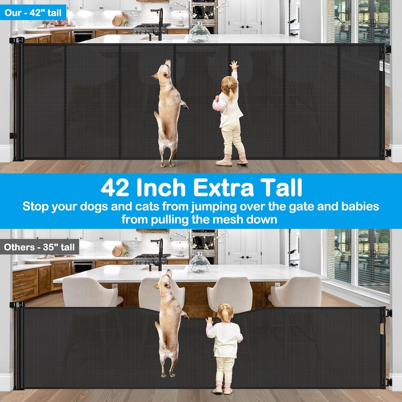 Reinforced 42" Tall X 120" Extra Wide Retractable Baby Gate