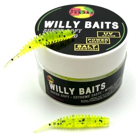 Psarás Willy Baits - 38 mm - Trout Softbaits Box - Knobi Aroma Slats Rubber Worms - Trout Fishing (Yellow Glitter)