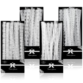 Ptwola 240 Pcs Lace Stickers Vintage Scrapbook White Lace Floral Arts Decorative Tape Adhesive Embellishments Stickers Set for Wedding Planners Laptops Journals DIY Crafts Photo Frame