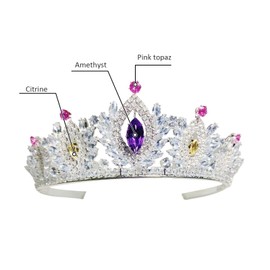 ZECAA Woman Tiara Crown With Amethyst Citrine Pink Topaz Stones For Birthday Prom Wedding Christmas Dating