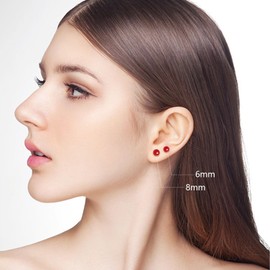 6mm Rote Achat Ohrstecker für Damen Mädchen, Hypoallergen 925 Silber Runde Naturstein Kugeln Ohrringe, Natürliche Edelstein Perlen Ohrschmuck Geschenk zum Geburtstag Jahrestag
