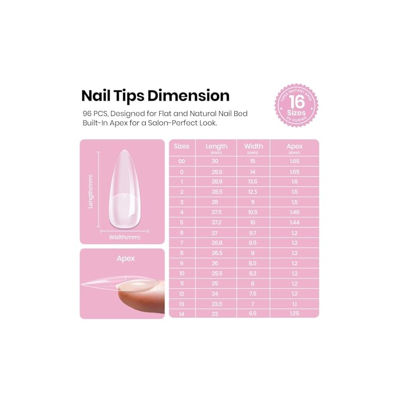 Beetles Puntas de Uñas Stiletto con Apex, 96 Piezas
