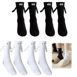 Swiftctrl 4 Pairs of Magnetic Couples Socks Funny Black and White Design Magnetic Connection for Hands Great for Gifts and Daily Use One Size (UK 3-16)