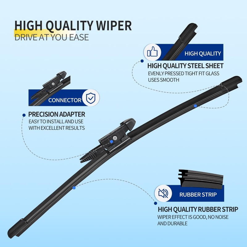 22"+20" Front Windshield Wiper Blades Compatible with Ford Mustang 2010-2024,